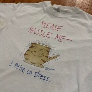 Vintage Men's Shirt Cat 90s Boynton Art Humor Stress White Size XL Measures M/L